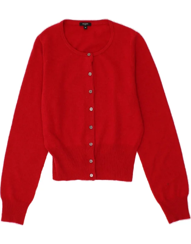 HOBBS Womens Crop Cardigan Sweater UK 14 Medium  Red Cashmere Chenille Blend Fleece Blend Nylon Blend