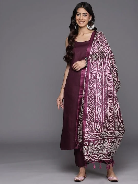 Varanga Violet Regular Round neck Kurta With Trousers & Dupatta Trousers Polka Dot Cute