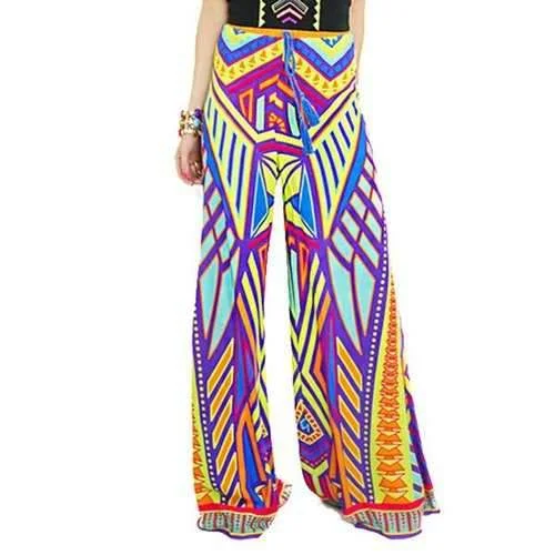 Stylish Elastic Waisted Colored Print Women's Exumas Pants - Yellow S Trendy Wide-Leg Pants