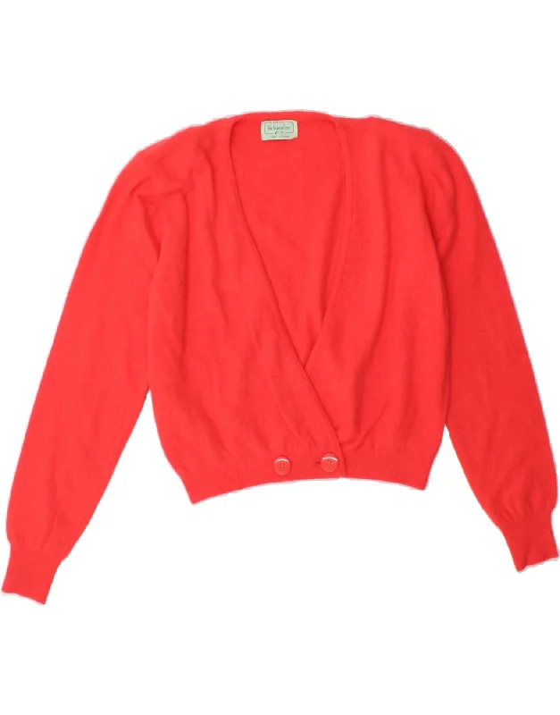 BENETTON Womens Crop Cardigan Sweater IT 46 Large Red Wool Thin Thick Dense