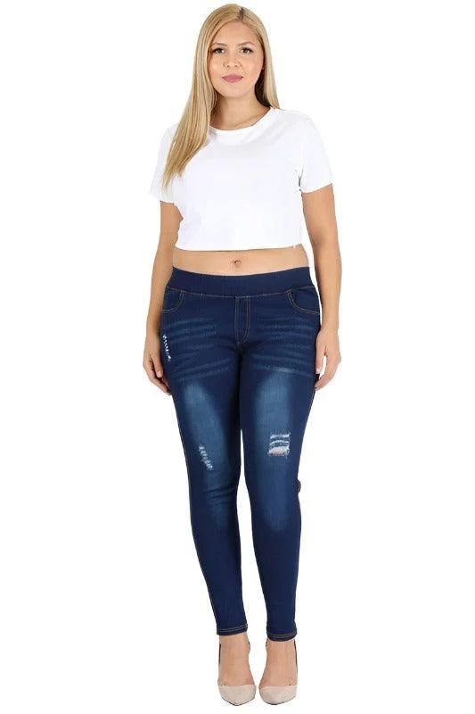 Plus Size High Waist Ripped Denim Jeggings Pants Casual Track Pants