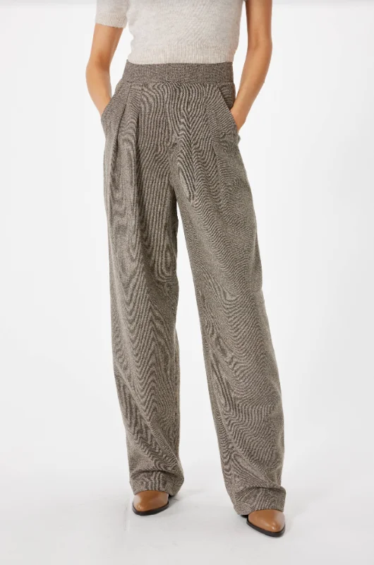 Brown Wick Double Pleat Trouser Trousers Elastic Waist Soft