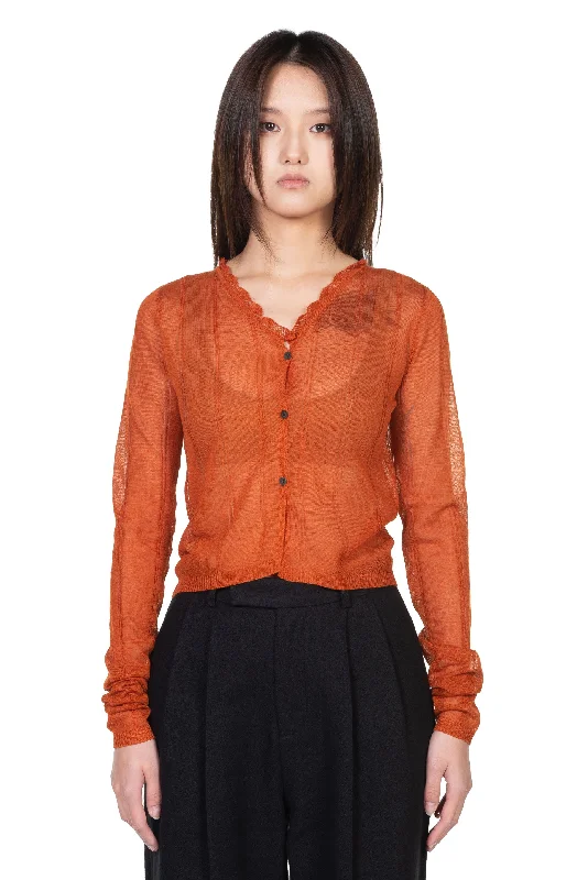 Orange Wine Fragment Cardigan Cable Knit Ribbed Knit Lace Knit