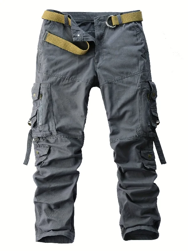 Men's Vintage Heavy-Duty Cotton Cargo Pants, Casual Mid-Waist Regular Length, Multiple Pockets, Non-Stretch Solid Color, Zipper Fly, Loose Fit All-Season Work Trousers Trousers stylish modern