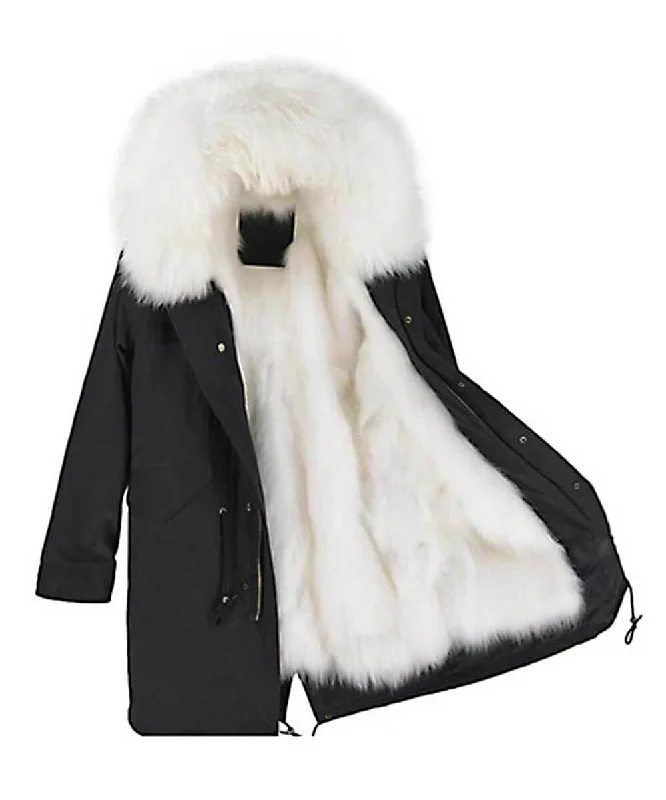 Parka Jacket Black & White - Women Denim Jacket Leather Jacket Suede Jacket