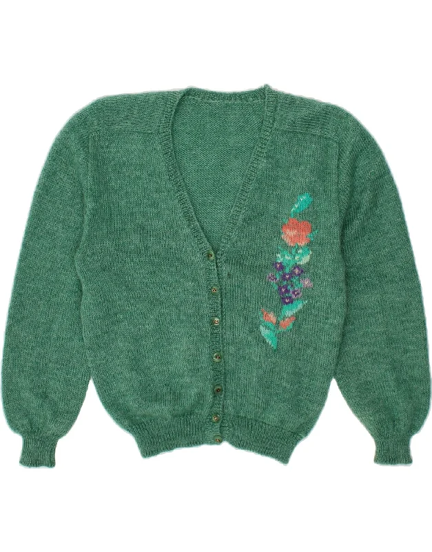 MORE&MORE Womens Cardigan Sweater UK 18 XL Green Floral Welt Pockets Slit Pockets Flap Pockets