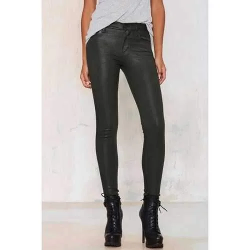 Stylish Mid-Waisted Narrow Feet Black Women's Pencil Pants - Black Xs Elegant High-Waist Pants