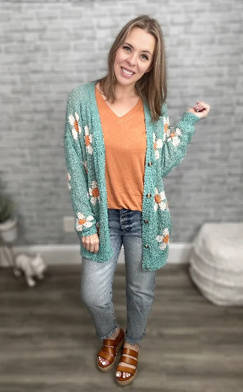 Aqua Flower Popcorn Cardigan from JadyK Silk Blend Satin Velvet