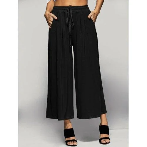 Elastic Waist Palazzo Pants with Pockets - Black 4xl High-Waist Jogger Pants