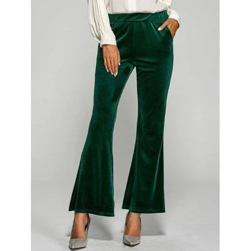 Velvet Boot Cut Bell Bottom Pants - Green L Comfortable Cargo Pants