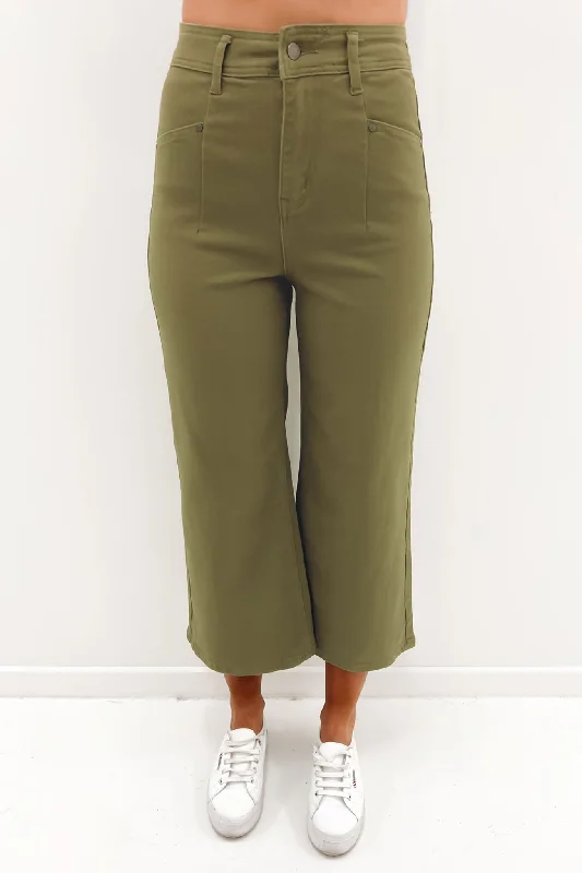 Hilary Pant Olive Comfortable Pleated Pants