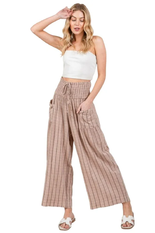 SAGE + FIG Cotton Gauze Wash Stripe Pants Chic Faux Leather Pants