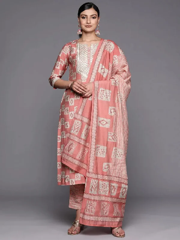 Peach Yoke Design Silk Blend Straight Kurta With Trousers & Dupatta Skinny Trousers Denim Stretchy