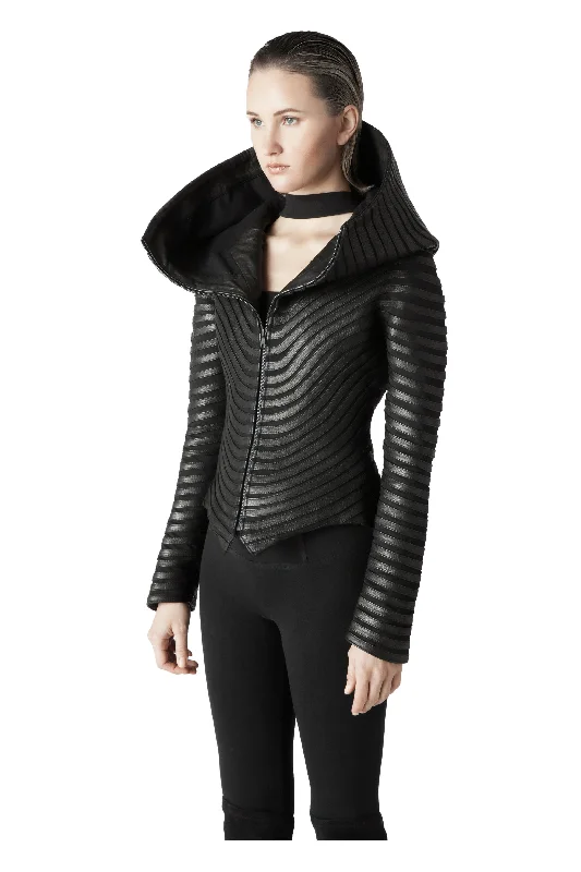 Obsidian Hooded Leather Jacket Satin Jacket Silk Jacket Chiffon Jacket