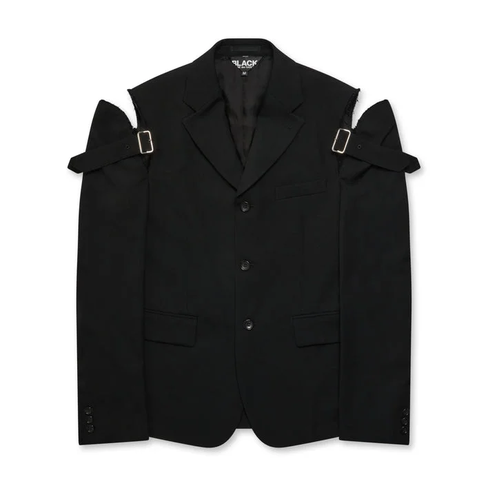 BLACK Comme Des Garçons Shoulder Buckle Detail Jacket (Black) Wool Fabric Cashmere Fabric Tweed Fabric