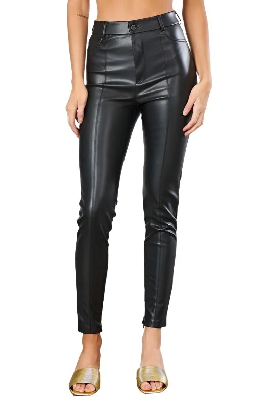 Black Pu Faux Skinny Pants Fashionable Track Pants