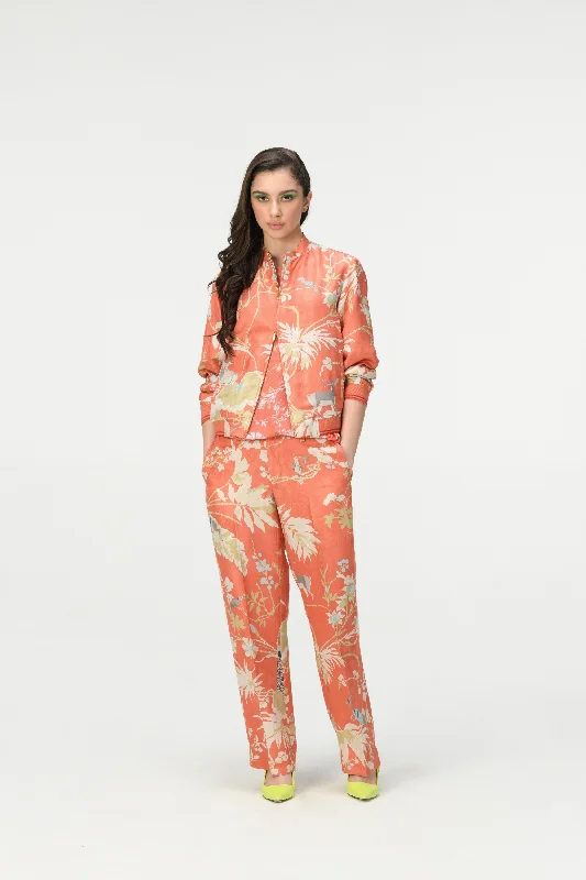 Rainforest Straight Fit Trousers Coral Silk Damask Trousers Timeless Classic