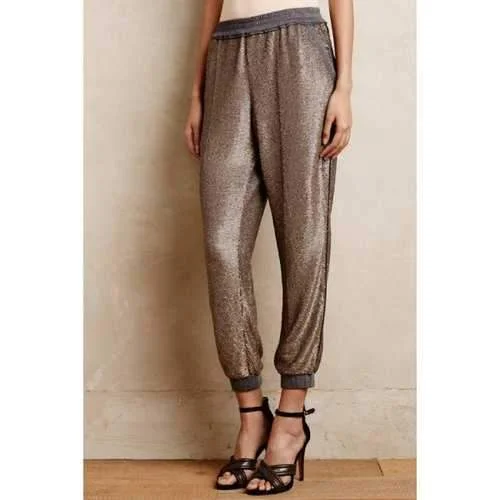 Stylish Elastic Waist Sequins Women's Pants - Golden S Warm Wool Trousers