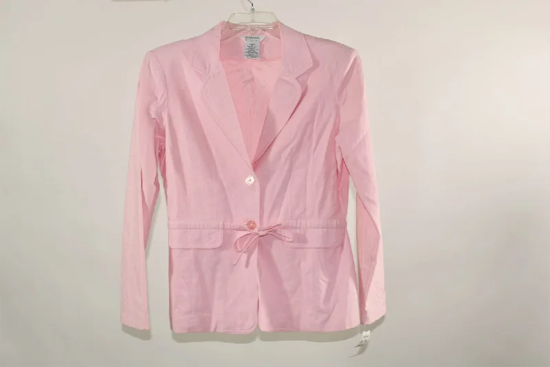 George Stretch Pink Linen Jacket | Size 6 Herringbone Jacket Houndstooth Jacket Plaid Jacket