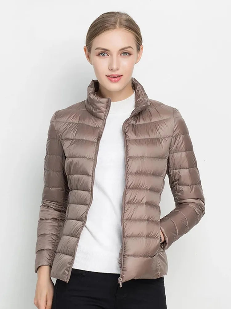 Women Winter Coat 2023 New Ultra Light White Duck Down Jacket Slim Women Winter Puffer Jacket Portable Windproof Down Coat 7XL One-Shoulder Jacket Off-the-Shoulder Jacket Asymmetrical Jacket