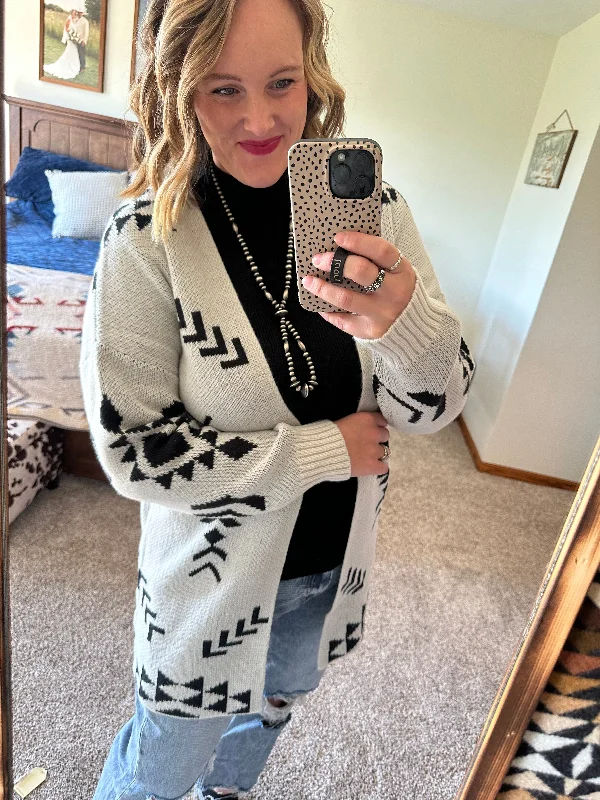 Ivory / Black Aztec Cardigan Neon metallic Matte