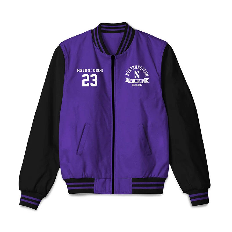 Northwestern - NCAA Women's Fencing : Megumi Oishi -  Bomber Jacket Wool Jacket Cashmere Jacket Tweed Jacket