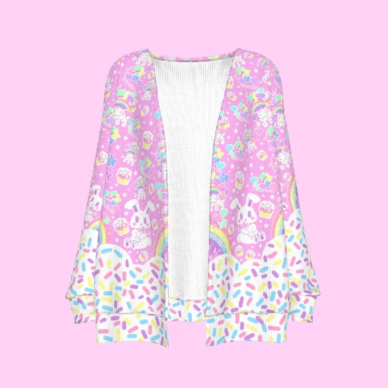 Rainbow Sweets Pink Open Front Cardigan Faux Fur Fabric Real Fur Fabric Shearling Fabric