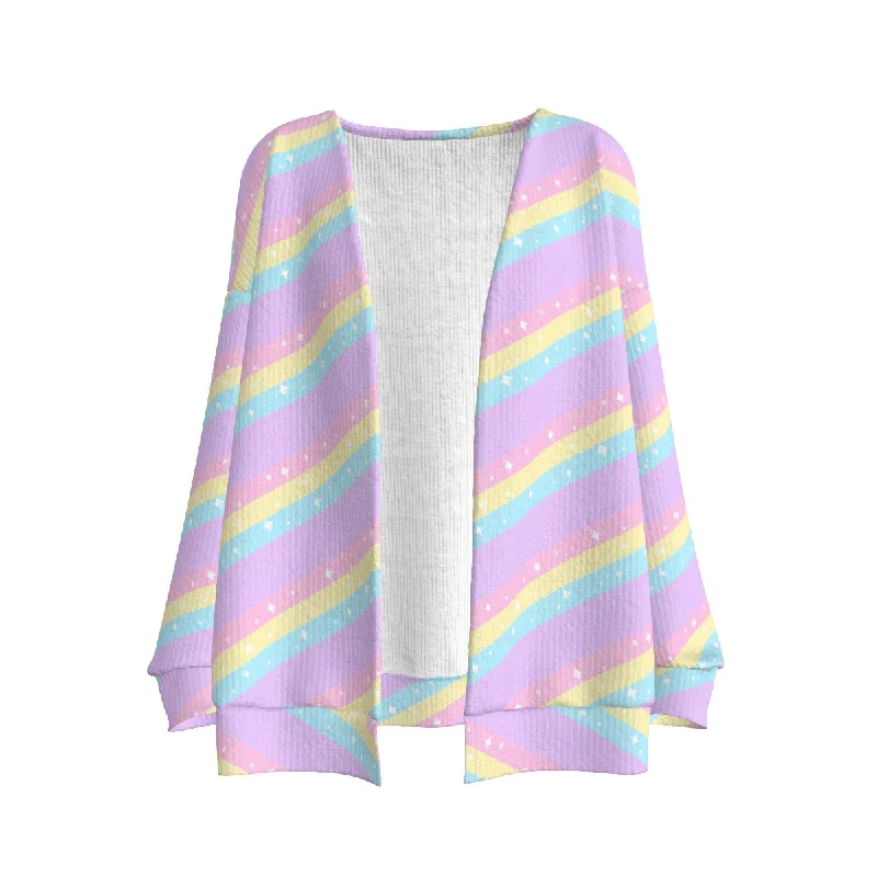 Teatime Fantasy Purple Rainbow Open Front Cardigan Fitted Loose Oversized