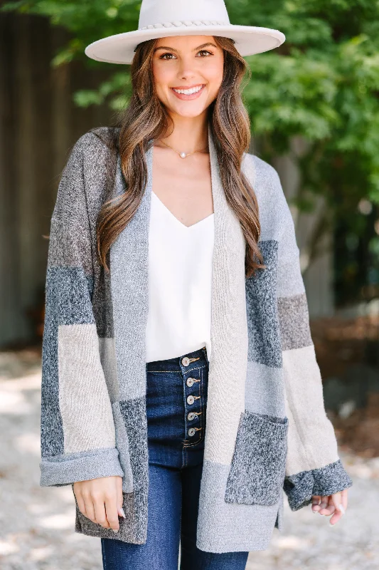 Feeling Like Fun Charcoal Gray Colorblock Cardigan Bright Pastel Dark