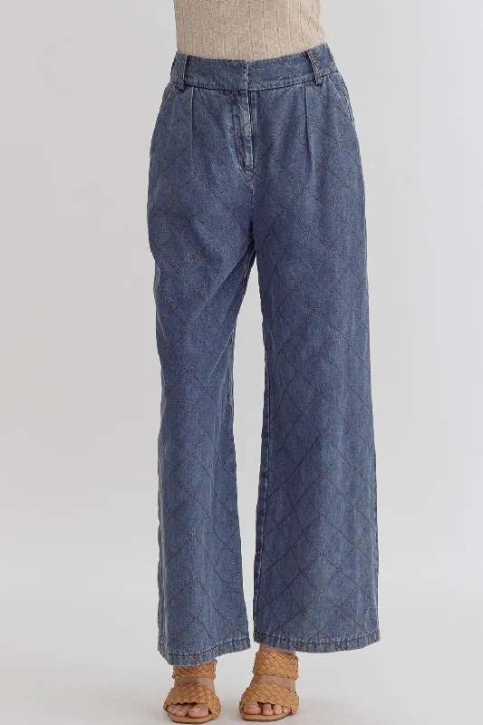 High Waisted Denim w/ Stitching Wide Leg Trouser Trousers Cargo pockets