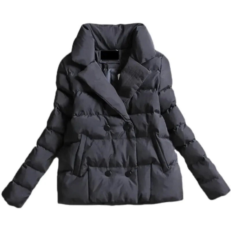 Autumn Winter Down Cotton-Padded Jacket Women 2023 New Short Fashion Suit Collar Outerwear Pure Colour Long Sleeve Coat Female Stand-Up Collar Roll-Neck Collar Turtle Neck