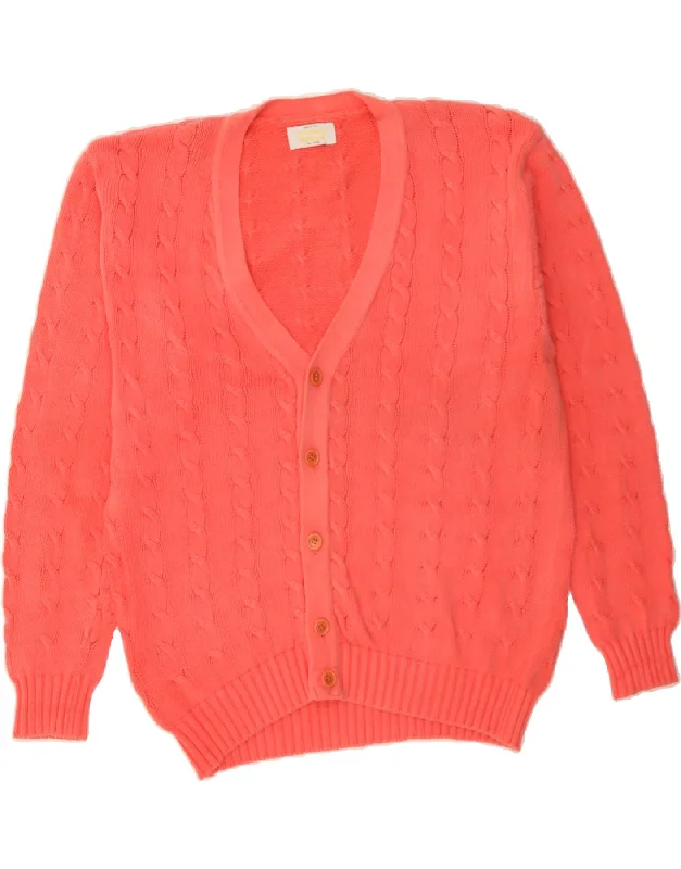 BENETTON Womens Cardigan Sweater IT 46 Large Pink Cotton Boat Neck Shawl Collar Notched Collar