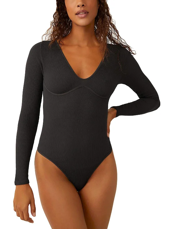 Womens Ribbed One Piece Bodysuit Trendy Sculpting Bodysuit