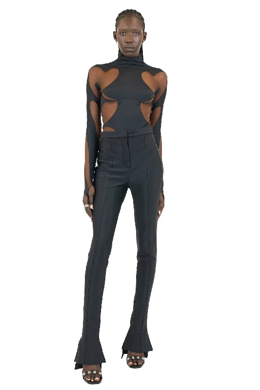 Mugler SS23 Eco Sport Bodysuit in Black Rounded Cutouts Trendy Scoop Neck Bodysuit