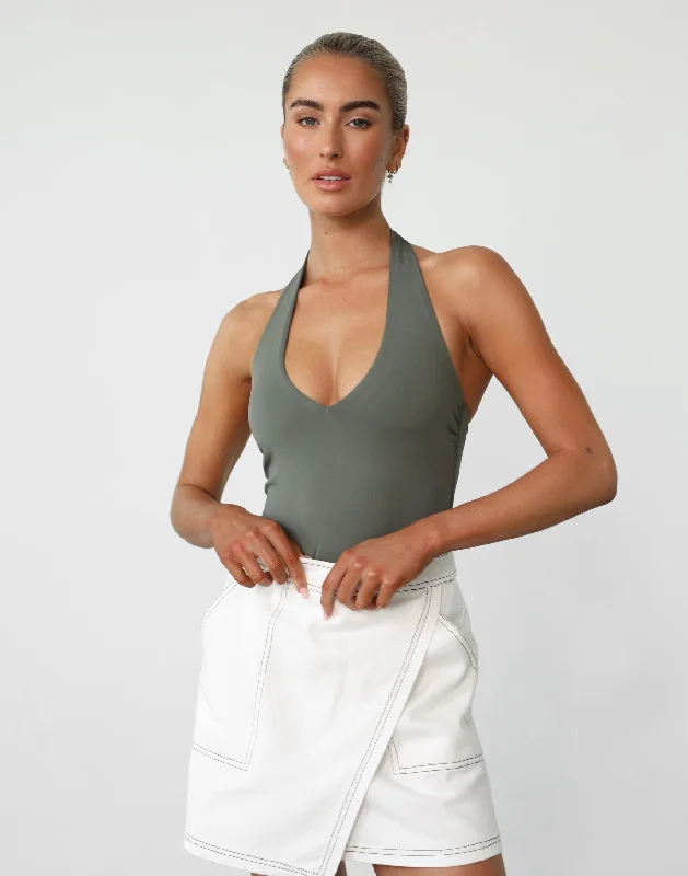 Amira Bodysuit (Khaki) Stylish Backless Bodysuit