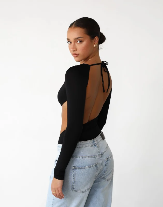 Devoted Bodysuit (Black) Chic Off-Shoulder Bodysuit