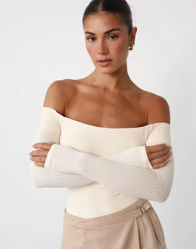 Iris Bodysuit (Cream) Comfortable Ribbed Bodysuit