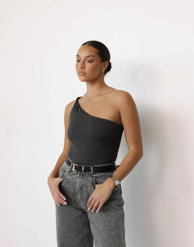 Isa Bodysuit (Slate) Elegant Bodysuit with Belted Waist