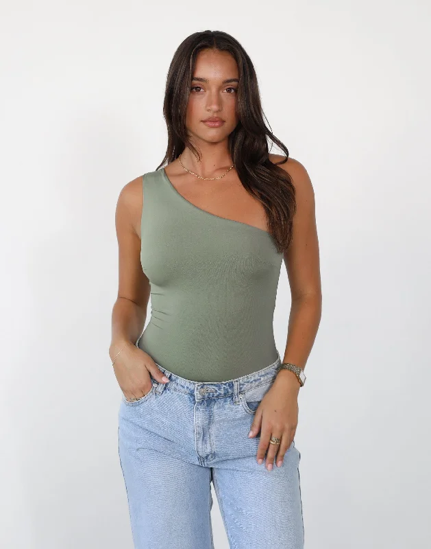 Lights Out Bodysuit (Pistachio) Elegant Satin Bodysuit