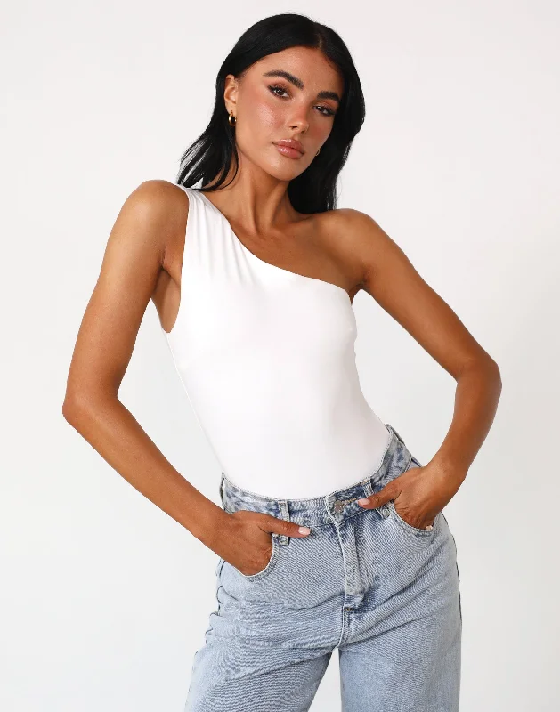 Lights Out Bodysuit (White) Trendy High-Neck Bodysuit