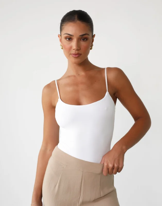 Miya Bodysuit (White) Fashionable V-Neck Bodysuit