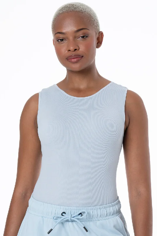 Seamless Bodysuit _ 147250 _ Light Blue Fashionable Bodysuit with Pleats