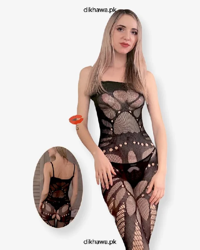 Hkmeair Khushi Print Sexy Net Bodystocking No H8271 Stylish Low-Cut Bodysuit