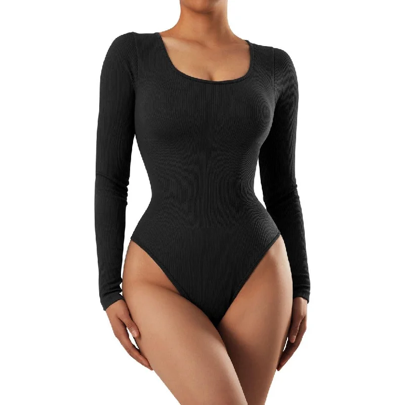 Flash Sales - Ribbed Scoop Neck Bodysuit - Long Sleeve Comfortable Bodysuit for Layering