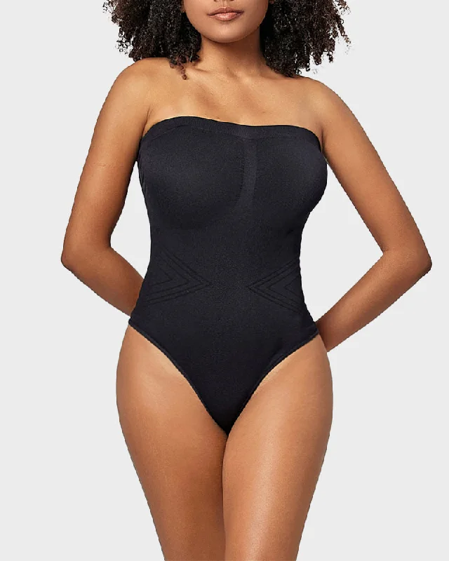 Seamless Bandeau Shaping Bodysuit with Removable Straps Stylish One-Shoulder Bodysuit