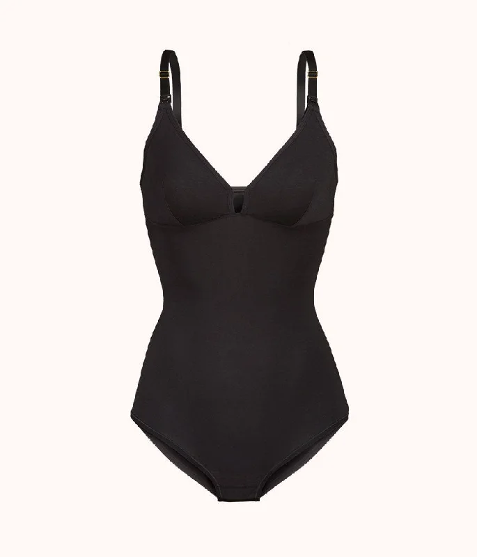 The All-Day Nursing Bodysuit: Jet Black Elegant Mesh Bodysuit for Night