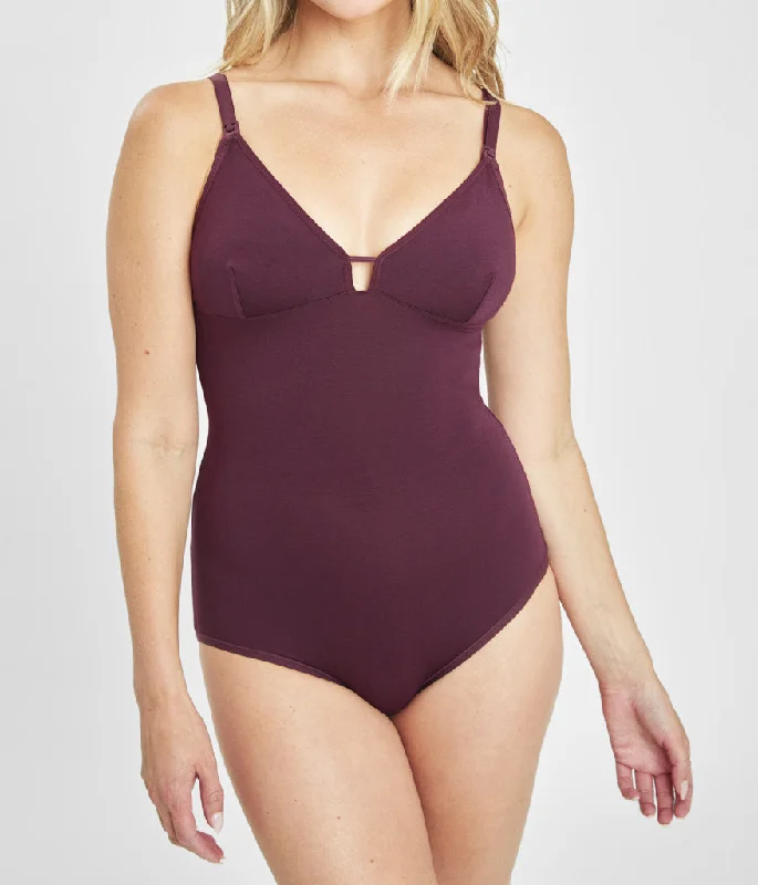 The All-Day Nursing Bodysuit: Plum Stylish Bodysuit with Adjustable Straps