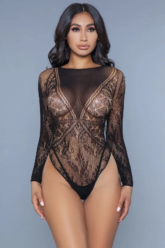 Heart Shape Detail With Floral Lace Bottom/sleeves Bodysuit. Stylish Bodysuit with Adjustable Straps