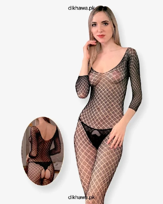 Hkmeair Khushi Print Sexy Net Bodystocking No 8266 Trendy Off-Shoulder Bodysuit