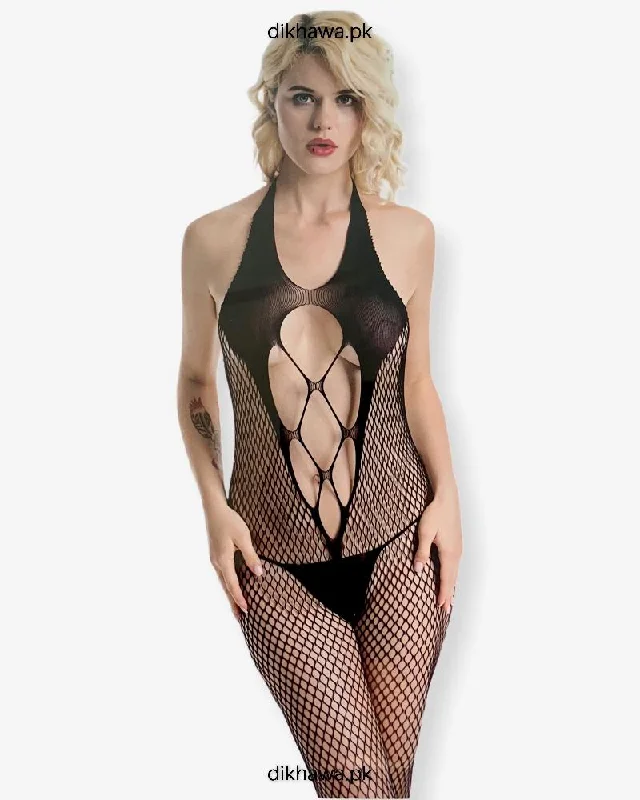 Hkmeair Khushi Print Sexy Net Bodystocking No 8026 Stylish Mock Neck Bodysuit